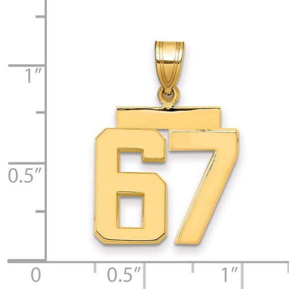 14k Yellow Gold, Athletic Collection Medium Polished Number 67 Pendant - Picture 2 of 3